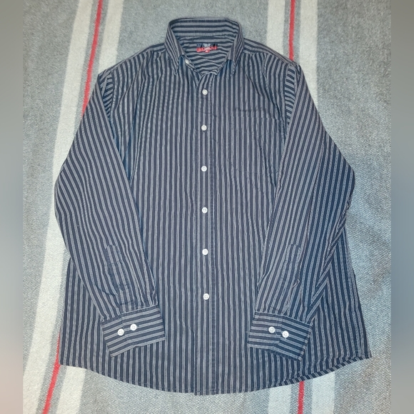 Denver Hayes Classic Medium Navy Blue Striped Men's Collared Shirt. - Picture 2 of 2